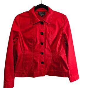 JONES NEW YORK SIGNATURE PETITE LARGE COTTON RED BLAZER STRETCH